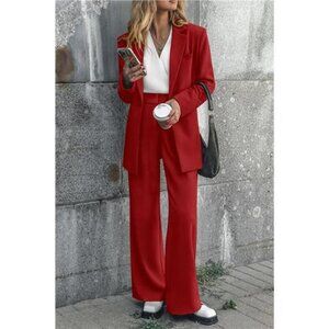 New Women's 2024 Fall 2pcs Blazer Jacket and Wide Leg Pants Business Casual Suit